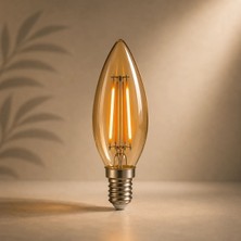 Orbus 4W Amber Sarı Işık E14 Rustik LED Ampul İnce Duylu 300 Lumen Güç Tüketimi 0,5 W