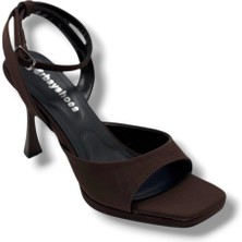 Erbay 603-26 Parlak Saten Tek Bant Orta Boy Topuk Kadın SANDALET(10CM)