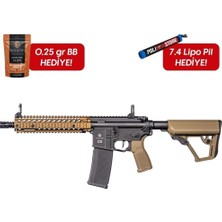 Evolution Recon MK18 Mod 1 10.8\'\' Carbontech Siyah-Tan Airsoft Tüfeği + 7.4V Lipo Pil