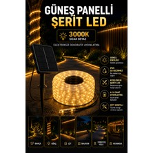 Goes Güneş Panelli Şerit LED 5 Metre 3000K Sıcak Beyaz Dış Mekan Aydınlatma IP65 Su Geçirmez Bahçe Balkon Çit Veranda