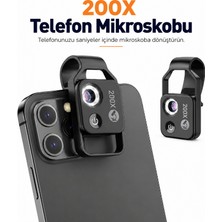 Multizone 200X Telefon Mikroskobu LED Işıklı Klipsli Makro Lens Takı Böcek Bitki Büyüteci Siyah