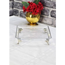 SEÇKİNEV Madlen Cam Kare 24*24, Döküm Metal 4 Ayaklı Sunum Tabağı Altın/gümüş/eskitme