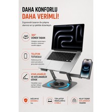 CoverZone 360 Derece Döner Laptop Standı Telefon Tutuculu, Ayarlanabilir Katlanabilir Notebook Yükseltici, 10-15.6 Inç Laptop ile Uyumlu Masaüstü Alüminyum Stand | L189-C