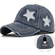 Valkyrie Vintage Lacivert Yıldız Nakışlı Şapka Unisex Eskitme Baseball Cap Ayarlanabilir Pamuk Günlük Spor Şapka