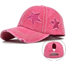 Valkyrie Vintage Pembe Yıldız Nakışlı Şapka Unisex Eskitme Baseball Cap Ayarlanır Pamuk Günlük Şapka