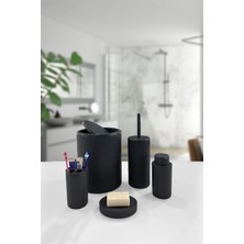 Gees Global Yuvarlak Siyah 5 Parça Banyo Seti Çöp Kovası Fırça Sabunluk Diş Fırçalık Aksesuar