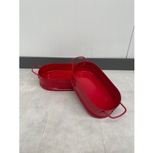 Naturel Metal Saplı Oval Metal Dekoratif Sepet & Düzenleyici 28 Cm- Kırmızı (Çok Amaçlı Banyo, Mutfak, Saksı Kutusu)
