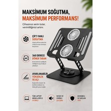 CoverZone Laptop Soğutucu Stand Çift Fanlı 360 Derece Döner Ayarlanabilir Notebook Yükseltici Metal Bilgisayar Standı Katlanabilir Masaüstü Laptop Tutucu | 286