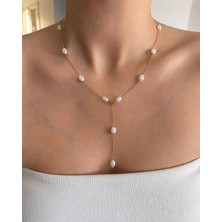 Sun Jewellery Çelik Inci Detaylı Y Kolye Gold Renk