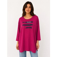 Neden Tekstil Kadın Oversize Relaxed Pembe Baskılı Tunik Bluz