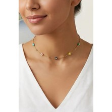 Nazar Boncuklu Choker Gold Çelik Kolye -Sevgili Takı Koleksiyonu