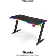 Karr Gaming Thunder 25mm RGB Aydınlatmalı Oyuncu Masası | Siyah Karbon Fiber Kaplama