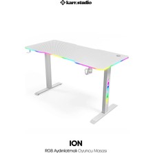 Karr Gaming Ion 25 mm Kalınlık RGB Aydınlatmalı Beyaz Karbon Fiber Kaplama Oyuncu Masası