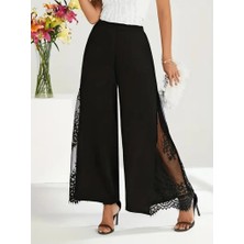 Defy Moda Kadın Yüksek Bel Yandan Dantelli Ithal Krep Pantolon