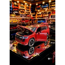 Oyuncak Sahili Toyota Land Cruıser V8 Jip 1:32 Diecast Model 15CM Işıklı Farlar ve Sesli Metal Kapı Bagaj Kaput Açılır Araba Kırmızı