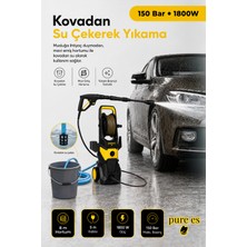 Pure Es Orijinal 150 Bar Yüksek Basınçlı Yıkama Makinesi 1800W Kovadan Su Çekme ve Musluk Bağlantılı Köpük Aparatlı Oto Yıkama