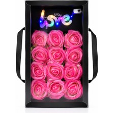 Salish LED Işıklı Love Gül Kutusu | Pembe & Kırmızı Renk Seçenekli | Sevgiliye, Eşe, Doğum Günü Hediyesi