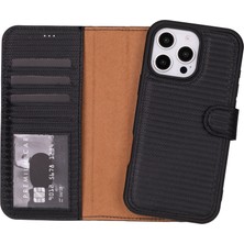BloominBag Aurel Magna Graphene Black Deri iPhone 16 Pro  (6.3") Wallet Case – Rfıd Korumalı & Magsafe Uyumlu