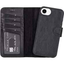 BloominBag Bloomcase Magic Wallet Oynx Black Apple iPhone 17E / 16E (6.1") Hakiki Deri Çıkarılabilir Cüzdanlı Telefon Kılıfı