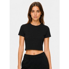 Wander Tapestry Kısa Kollu Crop Fit Basic Kadın Tişört | Bisiklet Yaka Baskısız Bluz Likralı Kaliteli Premium Kumaş