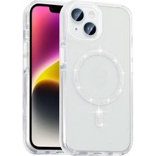 Lyon Tech Apple iPhone 13 ve 14 Uyumlu Zore Koment Taşlı M-Safe Halka Şarj Özellikli Şeffaf Silikon Kılıf