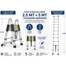 ADR 8+8 Basamaklı 2,5mt + 2,5mt 5mt Uzayan Çift Yönlü Teleskopik Alüminyum Merdiven