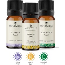 Monoville Nioli Yağı 10 ml, Lavanta Yağı 10 ml, Çay Ağacı Yağı 10 ml 3'lü Set Saf ve Doğal 3x10 ml