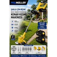 Pro Müller Alman Pro 21 V 5 Ah Teleskopik Uzatmalı Kömürsüz Turbo Motor Çift Akülü Ot Çalı Biçme Tırpanı