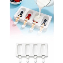 Omilife Silikon Dondurma Kalıbı 4lü Magnum Kalıp 50 Ahşap Çubuk Ev Tipi Dondurma Yapma Seti