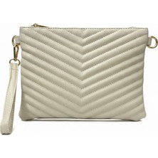 Sanmorris Kadın Suni Deri Krem Renkli Ayarlanabilir Çapraz Ve El Askılı Portföy, Clutch Çanta