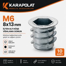 Karapolat M6 8X13 mm Içten Alyan Altı Köşe Vidalama Somunu – Metal Dişli Insert Somun – Mobilya Bağlantı Elemanı – 10 Adet