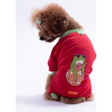 Pawstar Kırmızı Stay Groovy Kedi Köpek Pijaması - Kedi Köpek Tulumu - Kedi Köpek Kıyafeti