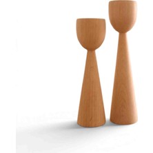 Han Ahşap Doğal Ahşap El Yapımı Şamdan Seti 2'li – Ham Ahşap Mumluk – Dekoratif Modern Şamdan 17,5 cm & 15 cm