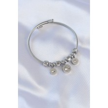 Rafiel 316L Çelik Gümüş Renk Zirkon Taşlı Model Charm Bileklik