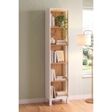 Robin Home Silva 5 Raflı Neon LED Işıklı Dar Alan Kitaplık Ahşap Ayaklı Sepet-Beyaz 183CM