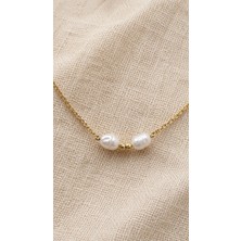 Sun Jewellery Gerçek Inci Dorika Detaylı Çelik Kolye