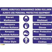 Mediwiz Kişisel Koruyucu Donanım Kullan Türkçe Ingilizce Levhası Levha 70X100 cm Sticker