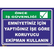 Mediwiz Emniyetiniz Için Yaptığınız Işe Göre Koruyucu Ekipman Kullanın Levhası 50X70 cm Galvaniz Saç 0,4 mm
