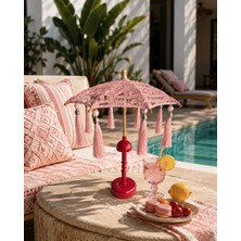 Missidea Dantel  Soft Pink Bohem Dekoratif Şemsiye Lambası