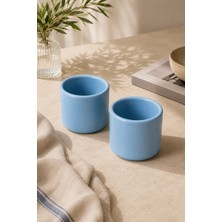 Beige & Stone 2'li Set Mavi Seramik Kupa 175 ml Minimal Kahve Kupası Çay Fincanı Espresso ve Türk Kahvesi Bardağı