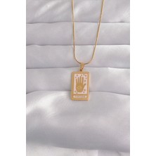 Rafiel 316L Çelik Gold Renk Pembe Mineli El Figür Tarot Kolye