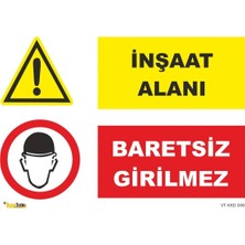Mediwiz Inşaat Alanı Baretsiz Girilmez Levhası Levha 25X35 cm Galvaniz Saç 0,4 mm