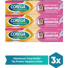 Corega Maksimum Tutuş & Konfor Yapıştırıcı Krem 40g x 3 Adet
