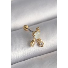 Rafiel 316L Çelik Gold Renk Beyaz Mineli Kalp Sallantı Zirkon Taşlı Tragus Piercing