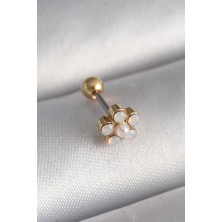 Rafiel 316L Çelik Gold Renk Zirkon Taşlı Çiçek Model Tragus Piercing