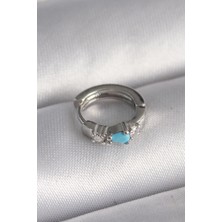 Rafiel 316L Çelik Gümüş Renk Zirkon Taşlı Mavi Boncuk Detay Tragus Piercing
