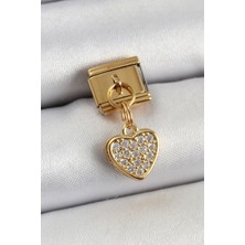 Rafiel 316L Çelik Sallantılı Zirkon Taşlı Kalp Model Gold Renk Nomination Charm