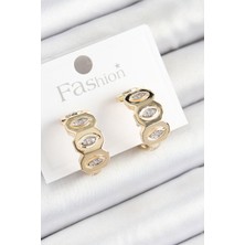 Rafiel Pirinç Zirkon Taşlı Damla Figürlü Halka Model Gold Renk Kadın Küpe