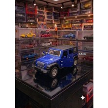 Oyuncak Sahili Jeep Wrangler Rubicon Tarzı Çekbırak 12CM Metal Koleksıyon 1.36 Model Jip Kapıları Açılır Lacivert