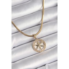 Rafiel 316L Çelik Gold Renk Italyan Zincir Zirkon Taşlı Kutup Yıldız Model Kadın Kolye